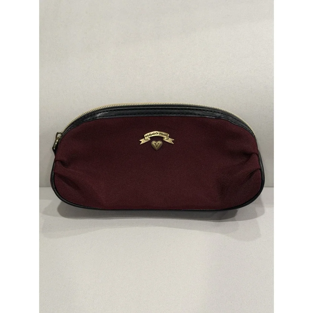 Victoria's Secret Small Maroon/Gold Travel Makeup Bag Case Cosmetic Bag 8